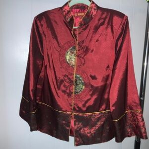 Tangyirong red Satin Jacket Sz 3XL Kimono Traditional Tang Mandarin Collar